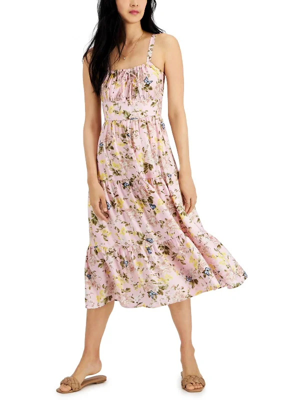 Limited Time Deal Womens Floral Smocked Midi Dress