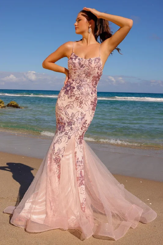 Mid - Season Sale Sequin Print Sleeveless Mermaid Dress by Amelia Couture 7038