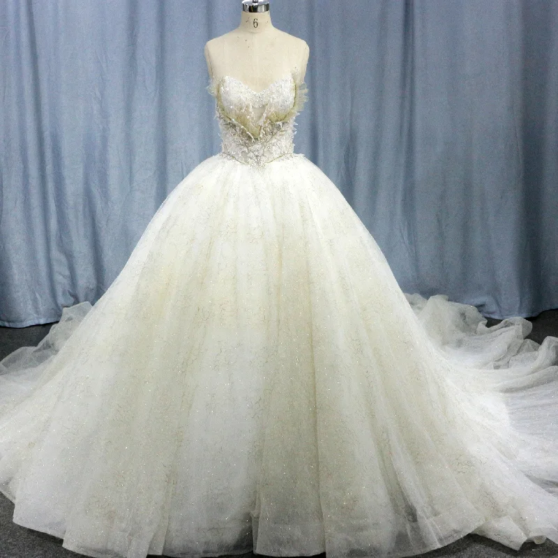 Today Only Strapless Puffy Skirt Sweetheart Lace Ball Gown Bridal Wedding Dress