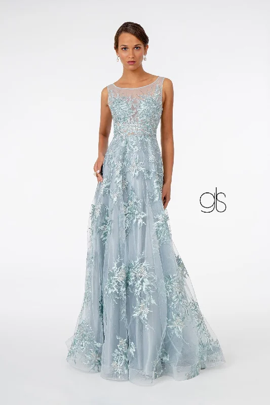 Exclusive Sale Embroidered Long A-line Sleeveless Dress by Elizabeth K GL2979