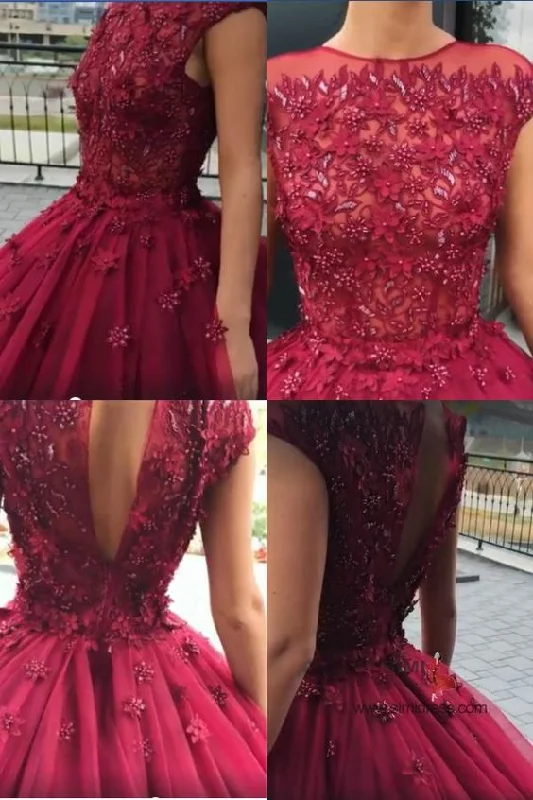 Wardrobe Update Red Tulle Ball Gown Prom Dress With Appliques, Sweet 16 Dress, Quinceanera Dresses    cg22322