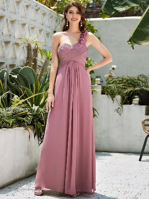 Special Occasion Wear Maxi Long One Shoulder Chiffon Bridesmaid Dresses for Wholesale