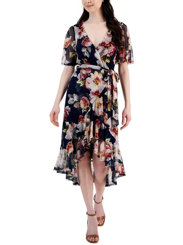 Mother'S Day Special Womens Floral Print Asymmetrical Wrap Dress