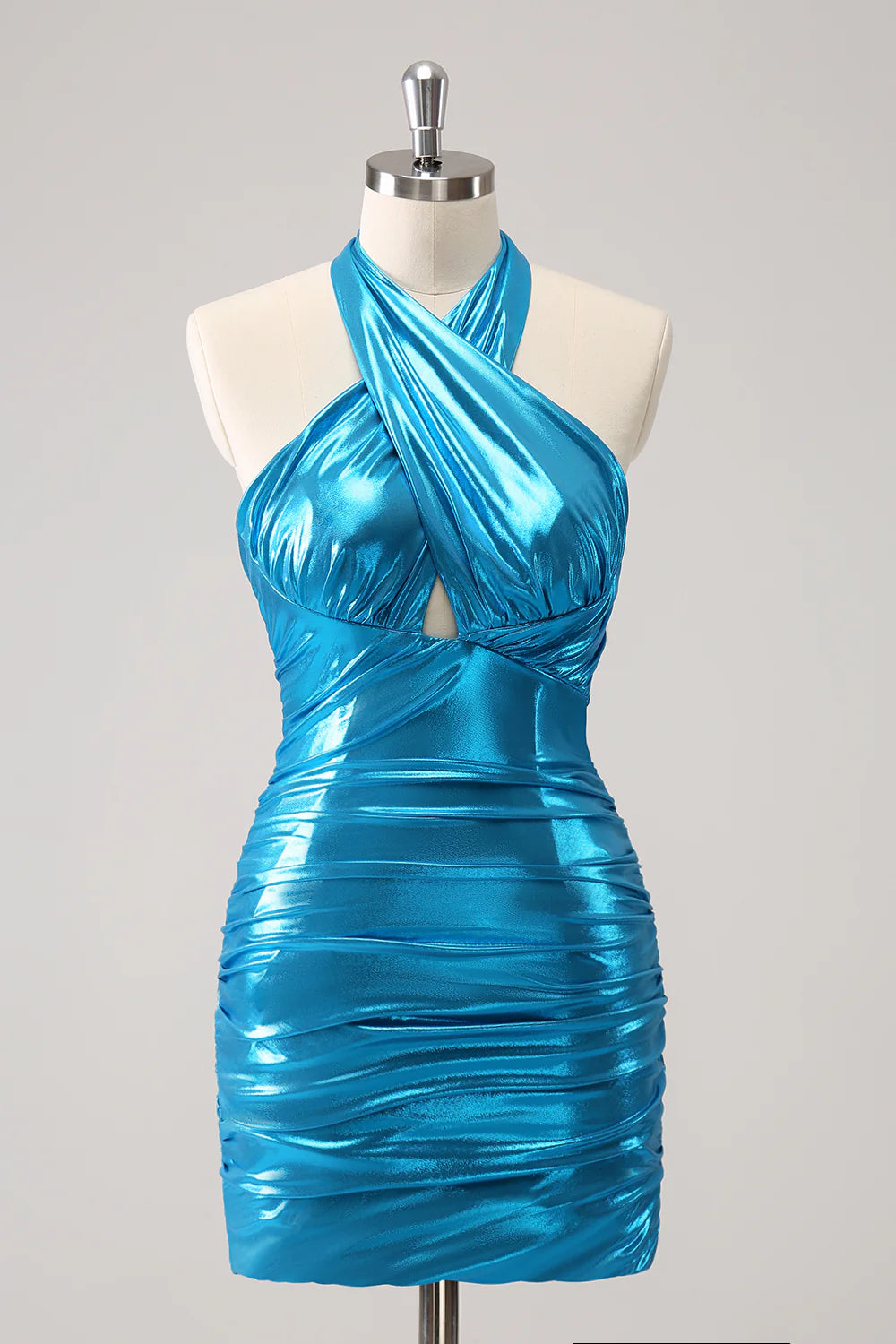 Weekend Special Amzcw Sparkly Stylish Bodycon Halter Pleated Corset Metallic Homecoming Dress