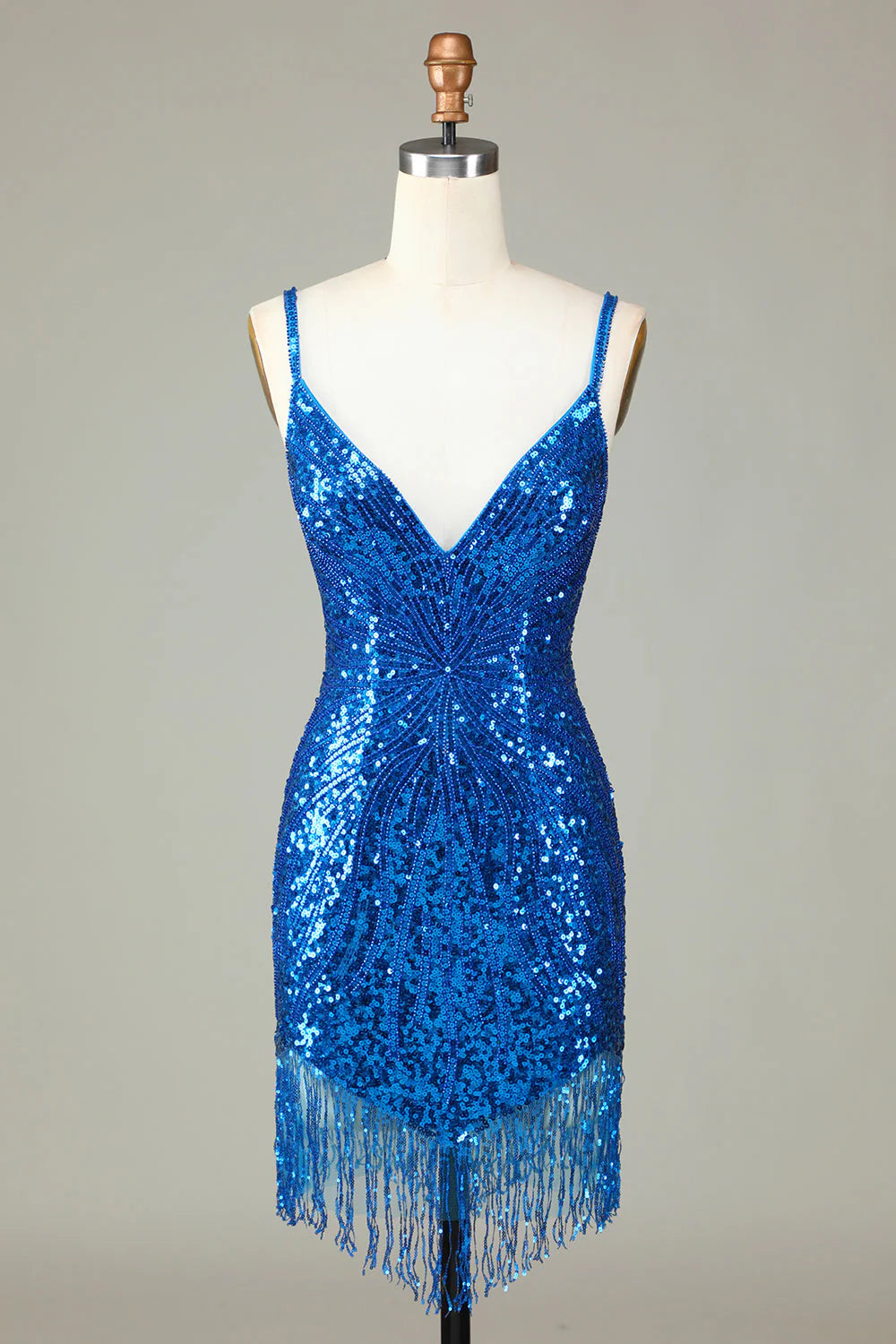 Wardrobe Update Amzcw Sparkly Blue Bodycon Lace-Up Back Beaded Short Homecoming Dress with Tassel