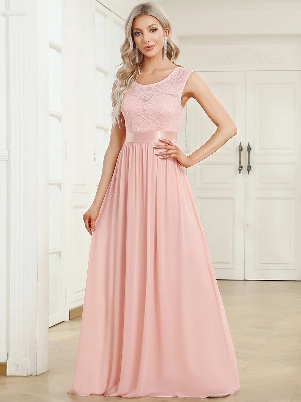 Limited - Time Bundle V Back Belted Lace & Chiffon Wholesale Bridesmaid Dresses