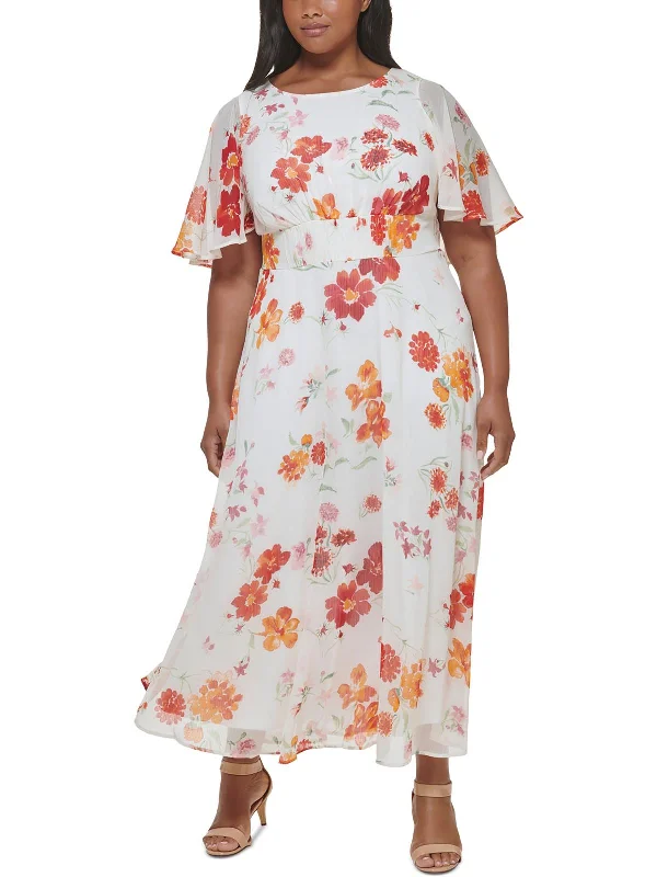 Wardrobe Update Plus Womens Floral Print Long Maxi Dress