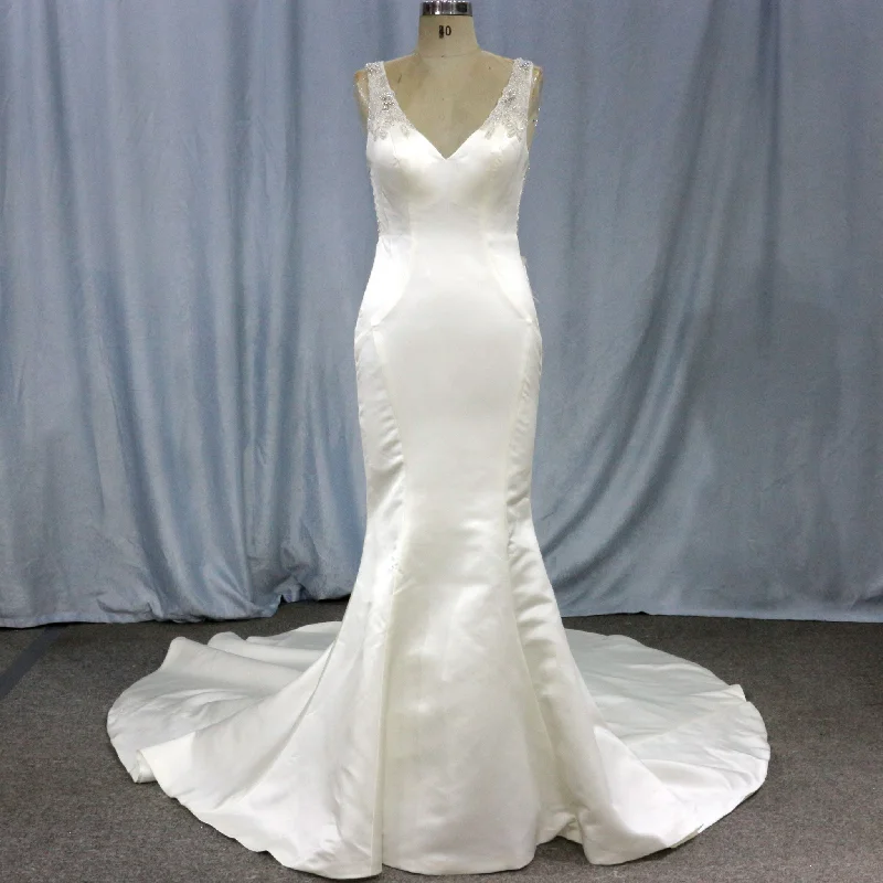 Exclusive Sale Mermaid Satin Wedding Dress with Tank Straps and Deep V Neck