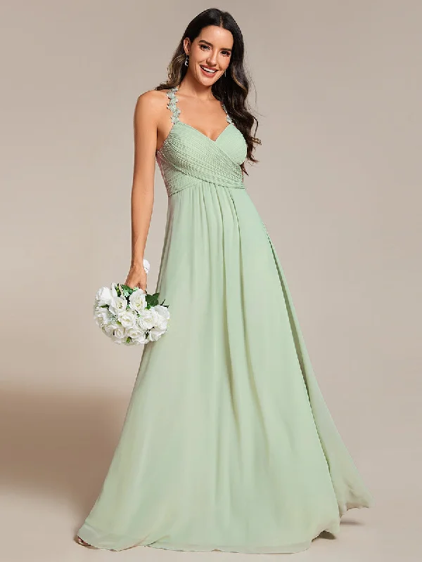 Early Access To Art Deco Styles Sale Chiffon Halter Neck Backless Cross Strap Bridesmaid Dress