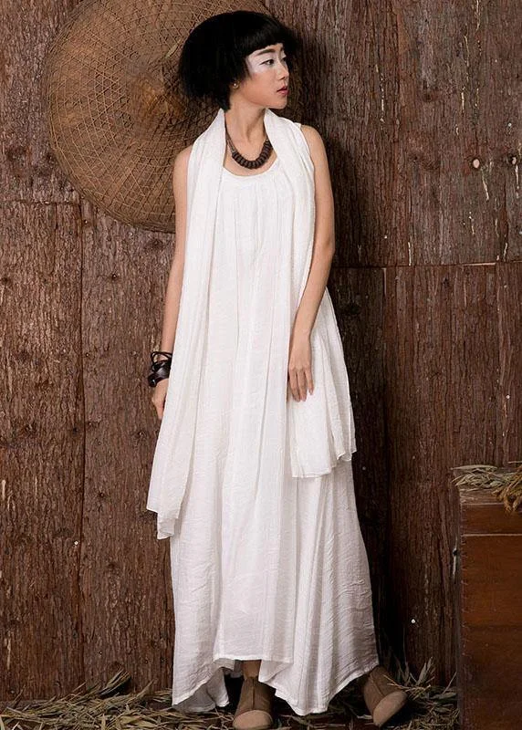 First Order Discount Natural white linen outfit sleeveless Dresses summer Dresses