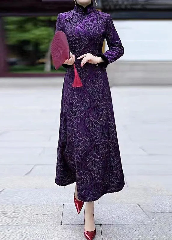 Now On Sale For Chic Urban Styles New Purple Fur Collar Button Patchwork Fleece Dress Long Sleeve