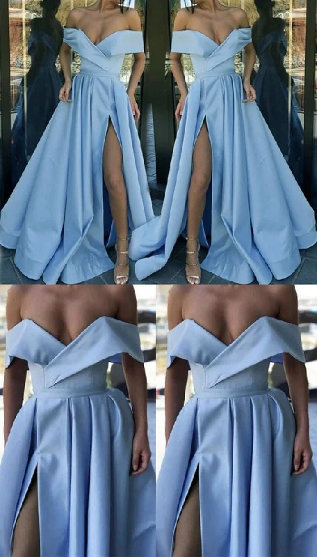 Limited Styles baby blue long formal women slit evening party dress prom gown   cg13653