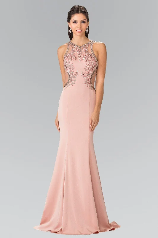 Limited - Edition Drops Beaded Sleeveless Dress with Sheer Back by Elizabeth K GL2237