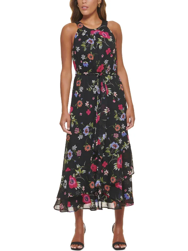 Cottagecore Rustic Charm Style Petites Womens Floral Midi Halter Dress