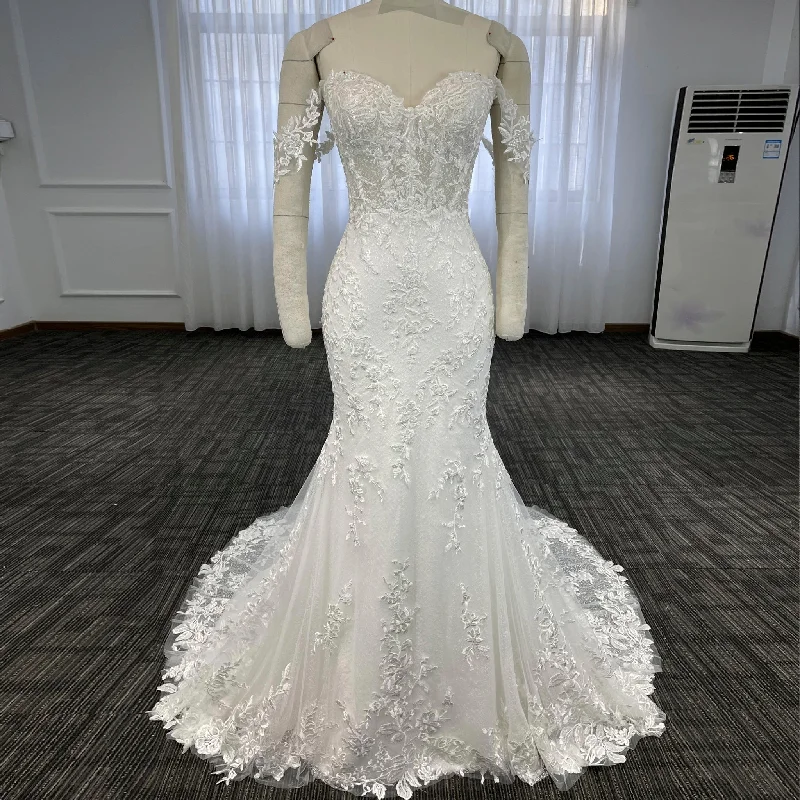 Exclusive Sale Off the Shoulder Lace Trumpet Wedding Dresses with Sweetheart Neck