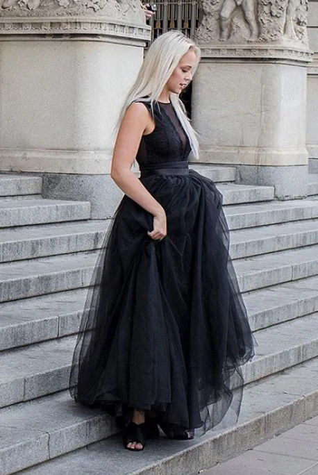 Limited Time Deal Black Prom Dress,A-Line Prom Gown,O-Neck Evening Dress,Tulle Prom Gown   cg13180