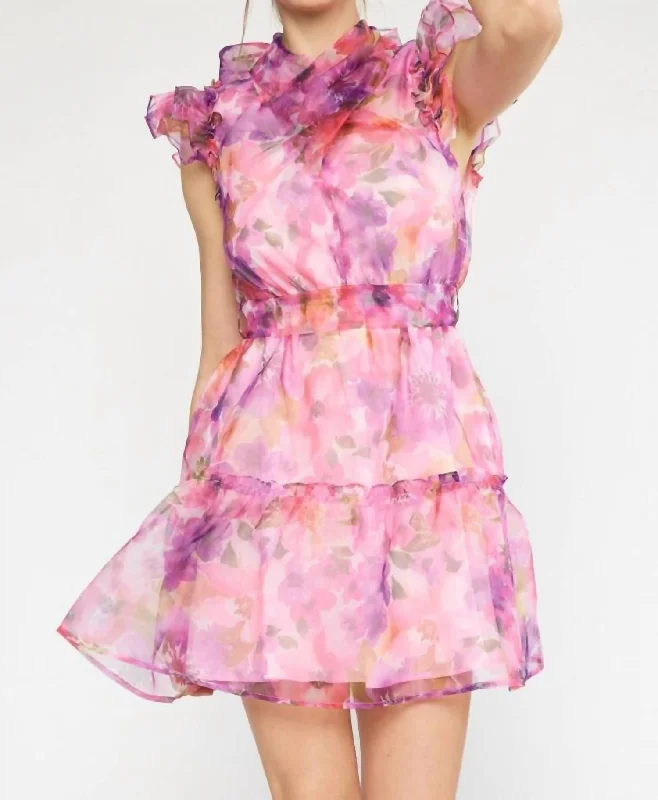 Now On Sale For Chic Urban Styles The Sweet Grace Floral Ruffled Mini Dress In Pink