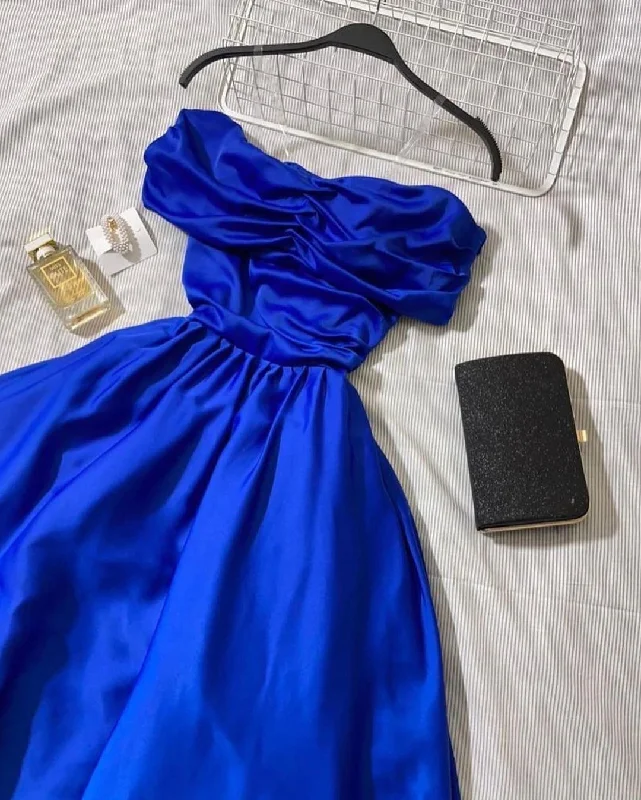 Cool Prices Royal Blue Strapless Satin Long Prom Dress,Royal Blue Evening Dress,Y2539