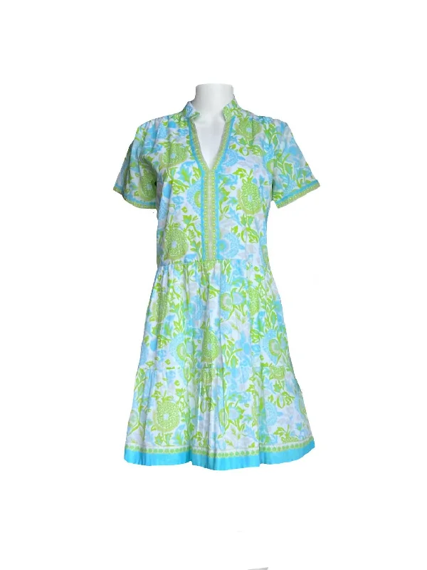 Fashion Forward Alison Dress In Floral White & Turquoise