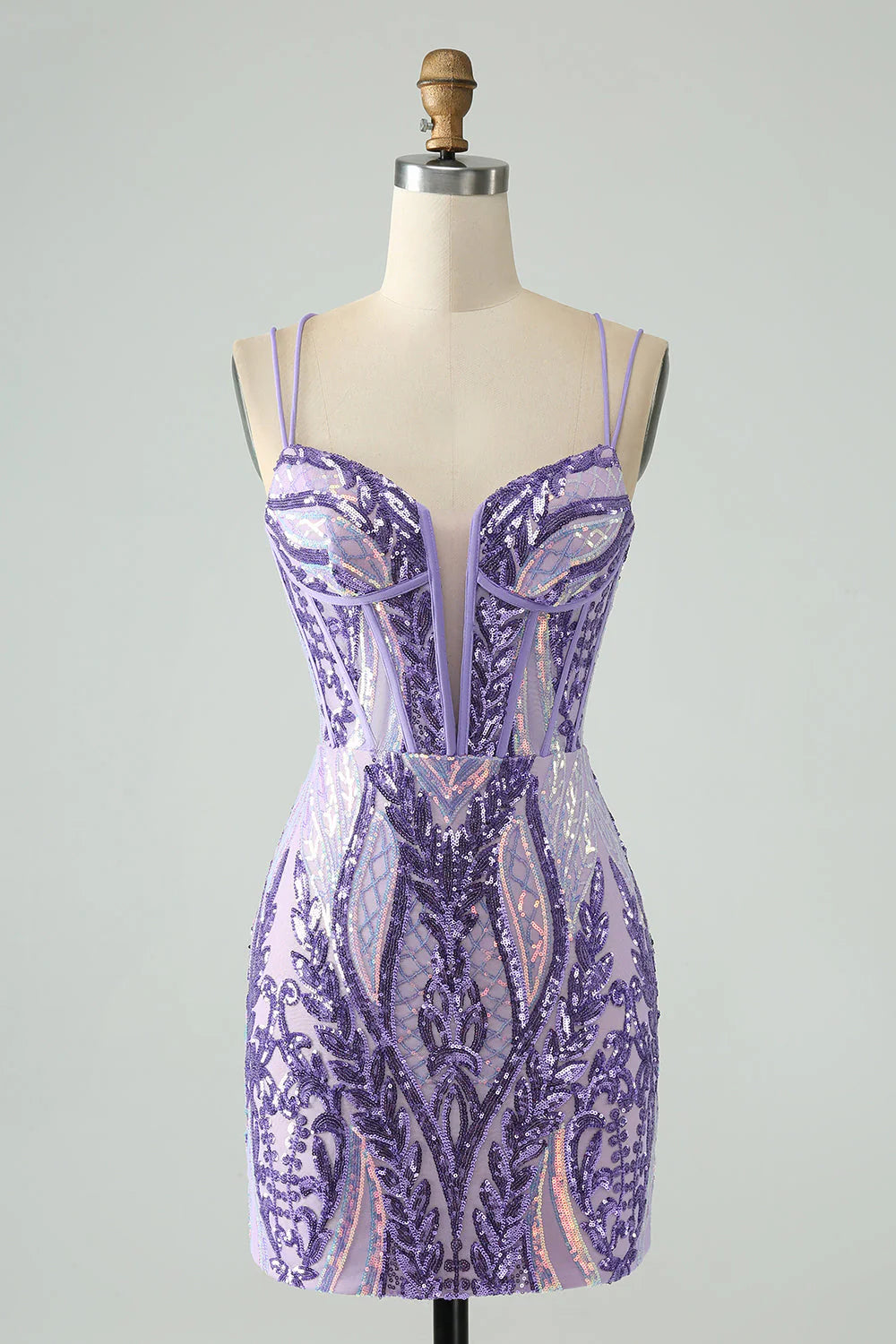 Day-To-Night Styles Amzcw Gorgeous Dark Purple Bodycon Spaghetti Straps Corset Homecoming Dress with Sequins