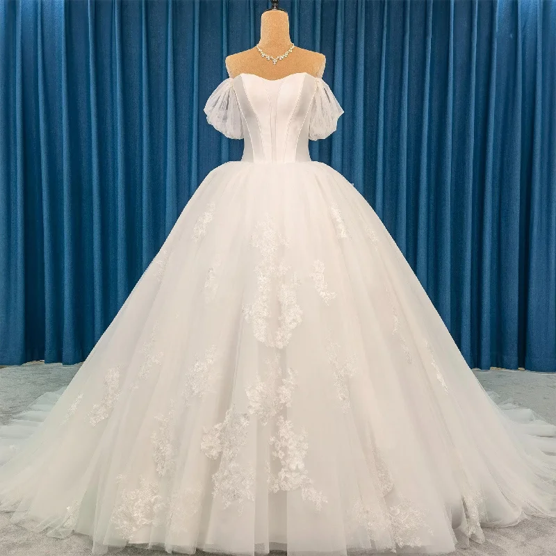 Cool Prices Elegant Off-the-Shoulder Wedding Dress Ball Gown with Floral Lace