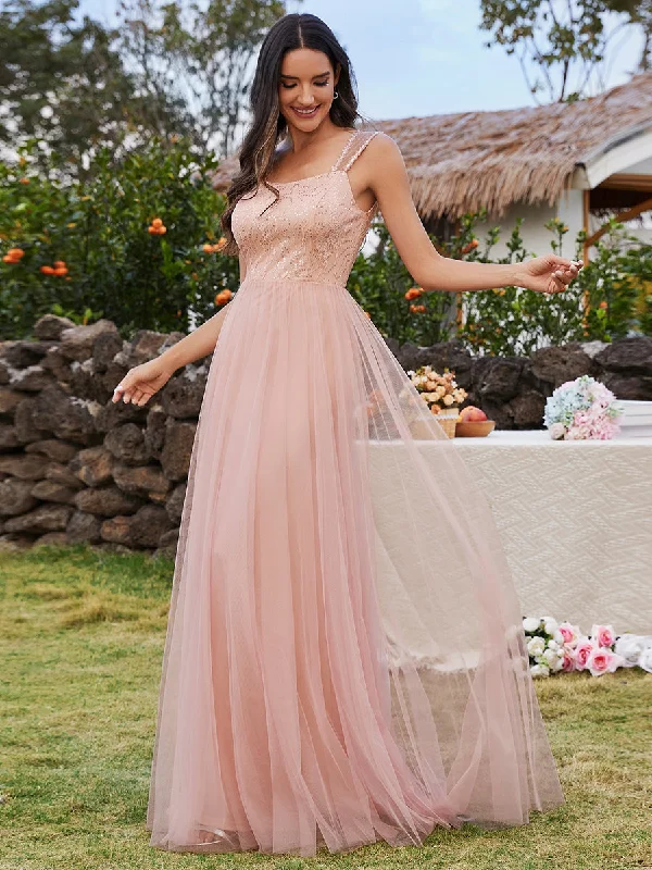 Fashionista Favorites Tulle Sweetheart Spaghetti Strap Embroidery Sequin Wholesale Bridesmaid Dress