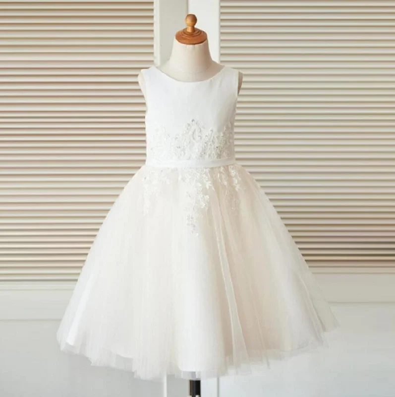 Cool Prices Scoop White Sleeveless Unique New Flower Girl Dresses, Junior Bridesmaid Dresses, FG090