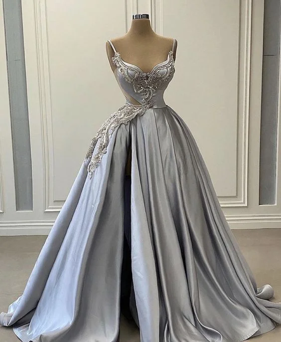 Pastel Styles A line gray long ball gown evening dress Prom Dress         cg23468