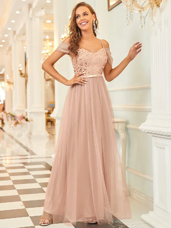 Mother'S Day Special A-Line Sweetheart Neckline Ruffle Sleeve Tulle Wholesale Bridesmaid Dress