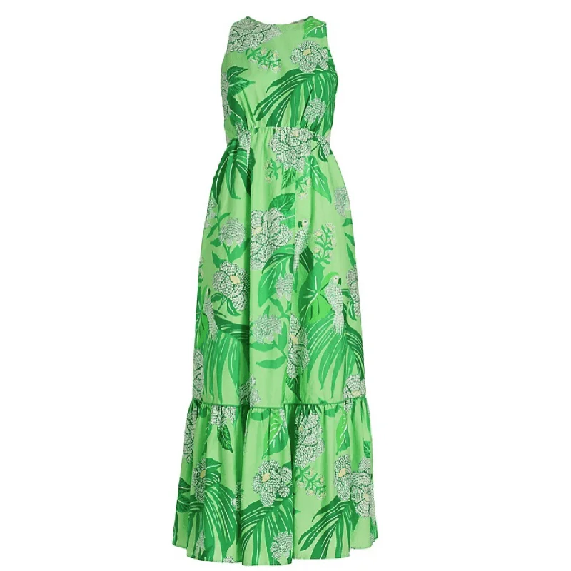 Rustic Countryside Charm Look Farm Rio Women Dewdrop Floral Green Sleeveless Cotton Midi Dress