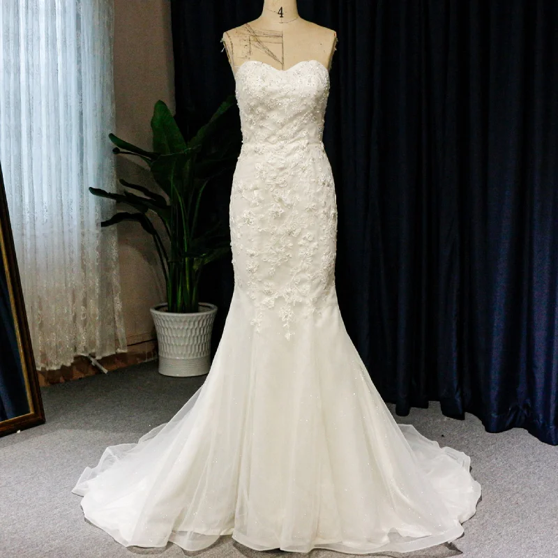 Mid - Week Surprise Sweetheart Neckline Strapless Crepe Mermaid Wedding Dresses