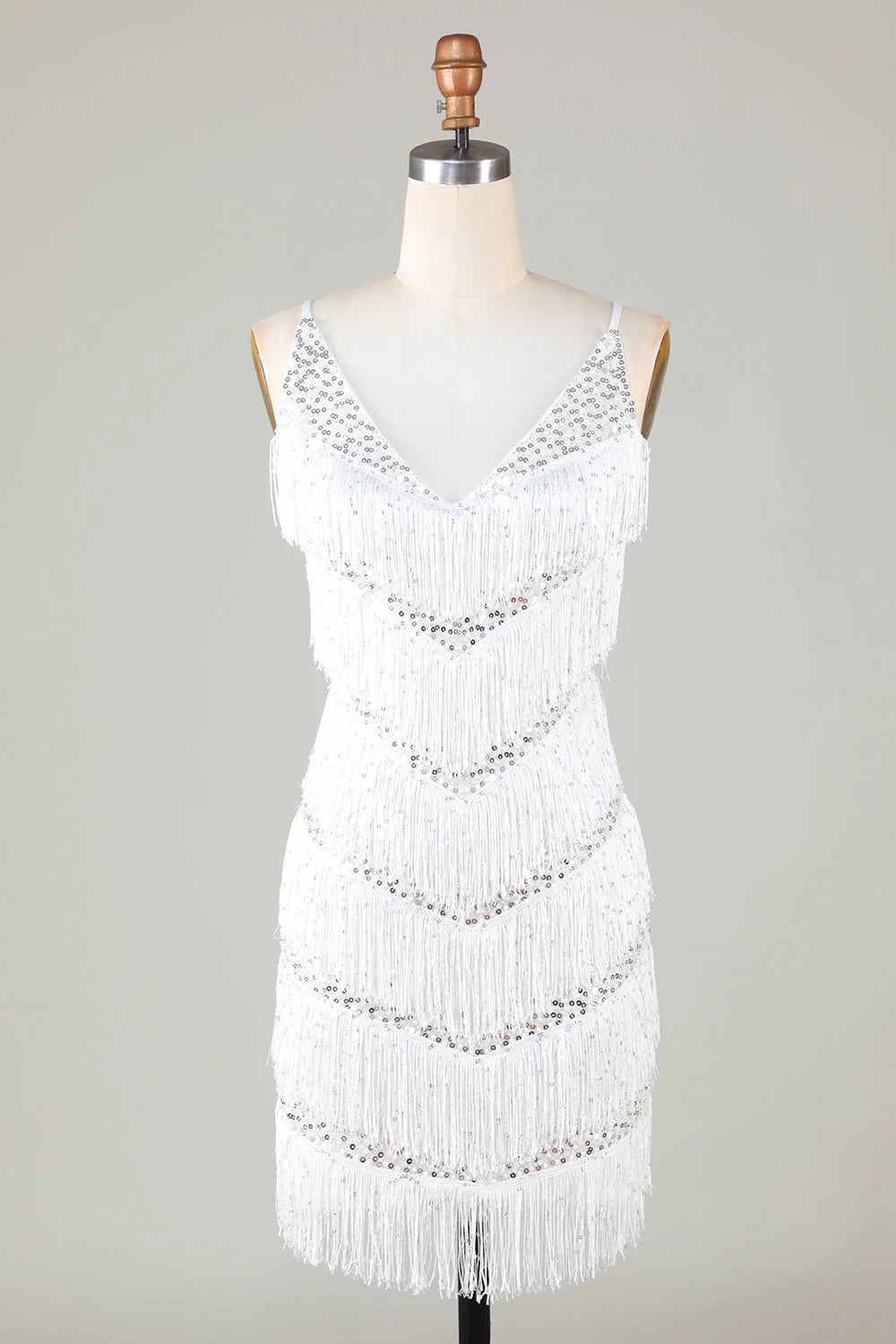 Limited - Time Bundle Amzcw White Bodycon Spaghetti Straps Cross Back Tassel Homecoming Dress with Sequins