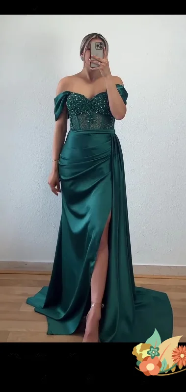 Anniversary Sale Charming Mermaid Emerald Green Satin Corset Evening Dress Y5592