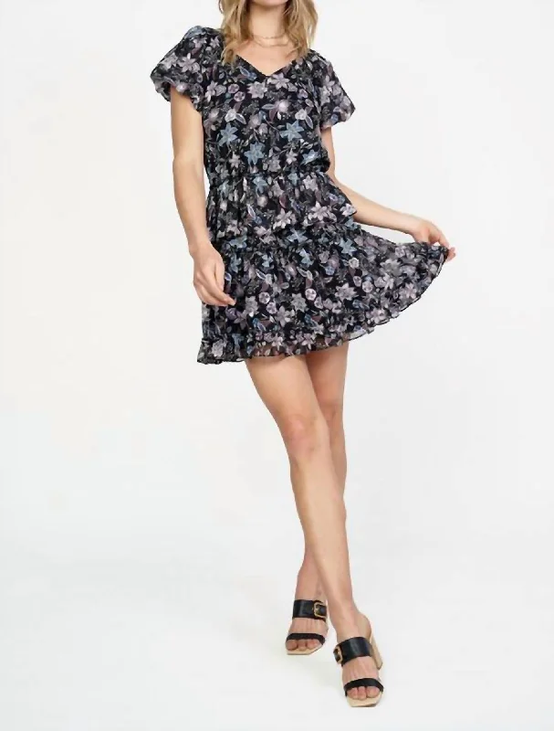 Flash Deals Bubble Sleeve Mini Dress In Floral