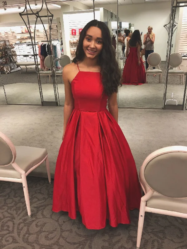 Exclusive Discount Red Satin A-line Prom Dress,Red Prom Gown Y5773