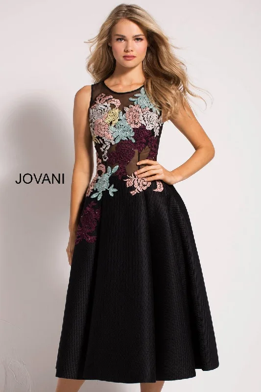 Chic Style Applique Short Sleeveless A-line Dress by Jovani 23695