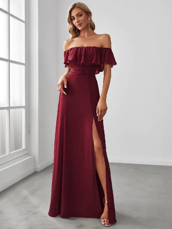 Limited-Time Offer Off Shoulder Side Split Wholesale Bridesmaid Dresses