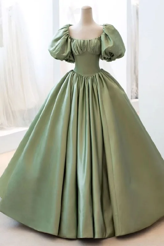 Celebrate With Big Savings Satin Ball Gown Long Prom Dress Short Sleeves Evening Dress Y4313