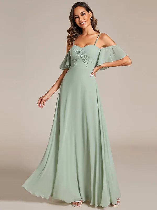 Now On Sale For Chic Urban Styles Maxi Long Cold Shoulder Wholesale Bridesmaid Dresses With Short Sleeves