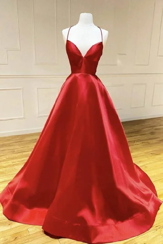 Unbeatable Prices Red Satin Long Prom Dress Backless Formal Custom Simple Evening Dress Y764