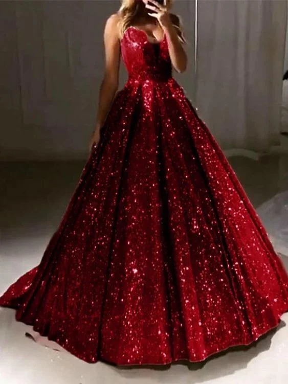 Fashion Forward Chic Long Ball Gown V-neck Sequin Shiny Prom Dresses       cg22776