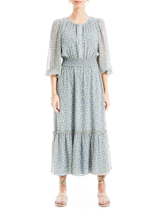 Final Clearance Womens Floral Smocked Midi Dress