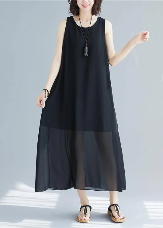 Mid - Season Sale Classy black cotton Long Shirts sleeveless cotton summer Dress