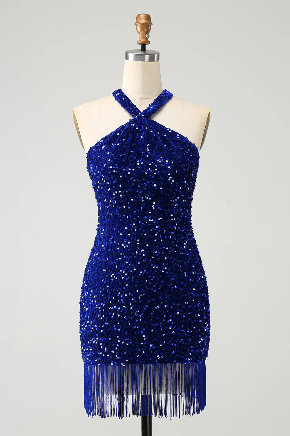 Limited - Edition Drops Amzcw Sparkly Royal Blue Bodycon Halter Sequin Short Homecoming Dress with Tassels