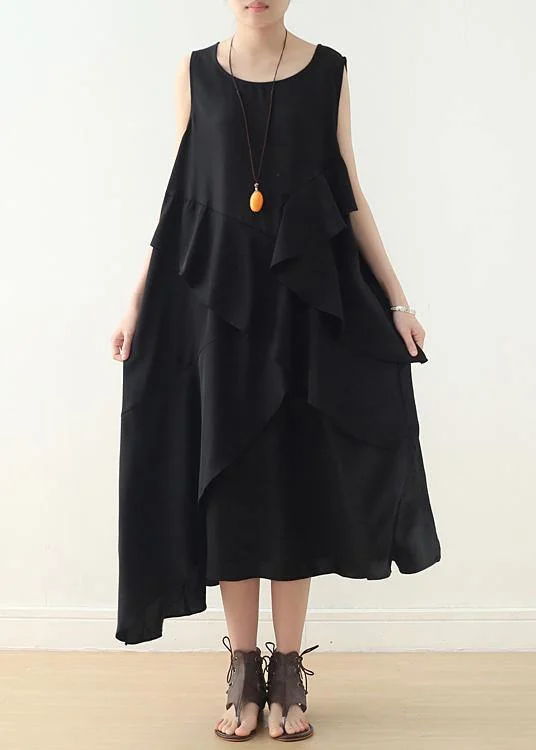 Elevate Your Wardrobe Loose sleeveless chiffon Long Shirts Catwalk black asymmetric hem Art Dress summer