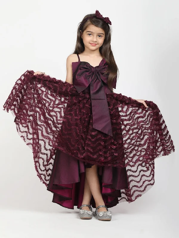 Style Upgrade Wine Asymtric Gown With Big Bow