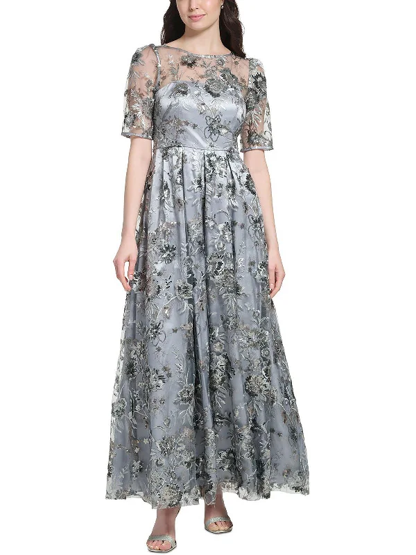 Style Upgrade Womens Floral-Embroidered Long Evening Dress