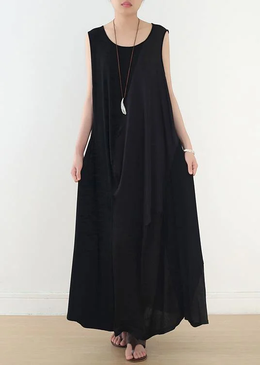 End Of Season Sale Simple black sleeveless cotton clothes For Women patchwork Maxi summer Dress