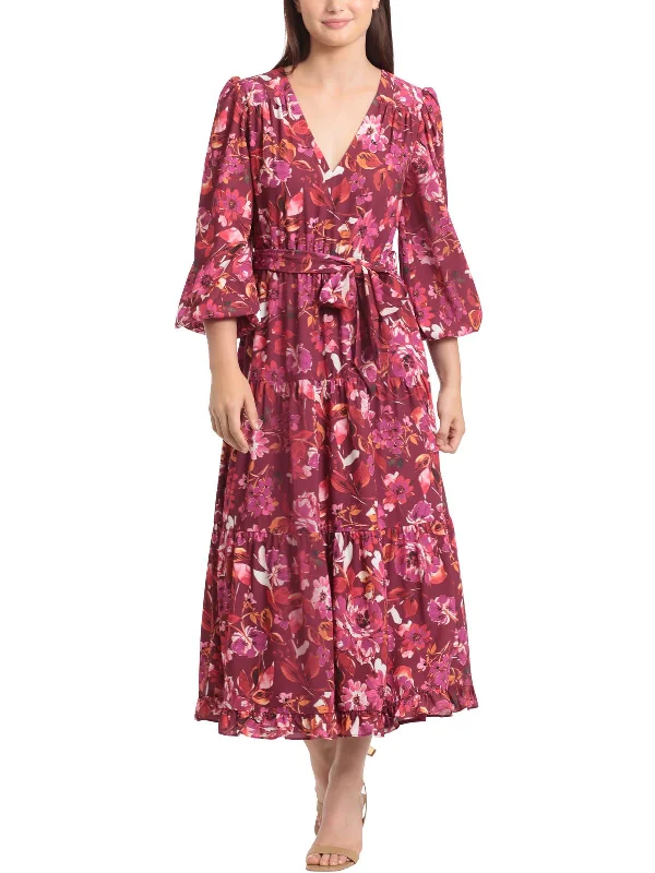 Latest Fashion Womens Floral Print Polyester Midi Dress