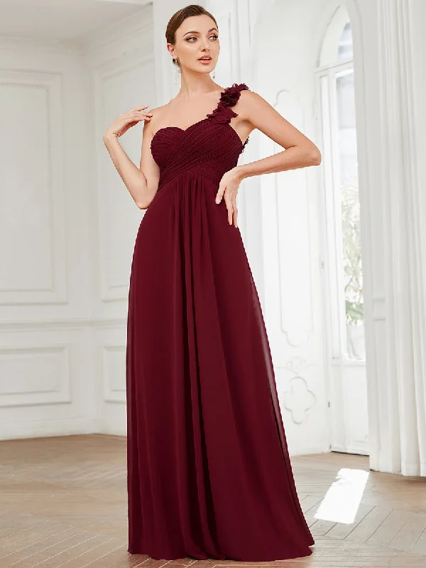 Parisian Effortless Chic Style Maxi Long One Shoulder Chiffon Bridesmaid Dresses for Wholesale